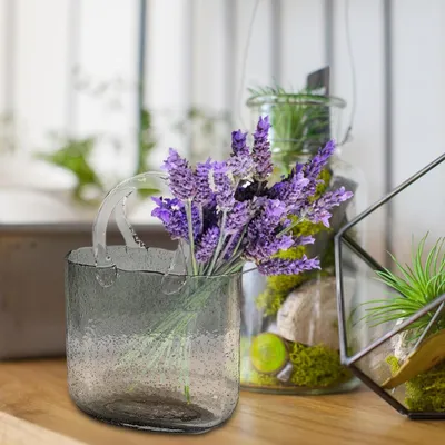 Produktbild von Deko Handtasche Glasvase - klar und mundgeblasen Handtasche Blumenvase Obst, Potpourri, kleine Fische, Süßigkeiten - Einzigartige Kristall-Wasserblasen-Beutel Ästhetik
