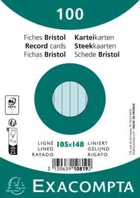 Produktbild von Exacompta Karteikarten A6 liniert 100 Stück Azurblau 205g/m²