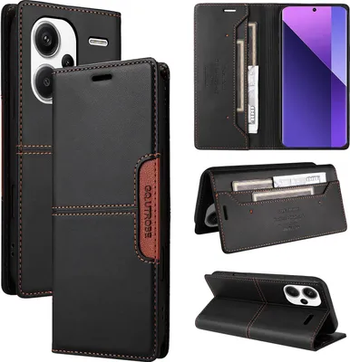 Obrázek produktu pro Pouzdro pro Xiaomi Redmi Note 13 Pro+, kožené flipové peněženkové pouzdro s přihrádkou na karty a stojánkem Černý