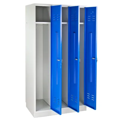 Produktbild von Garderobenschrank Ermine mit 3 Türen | HxBxT 178x89x50cm | Lichtgrau/Blau