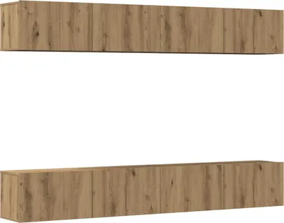 Zdjęcie produktu dla 4-cz. zestaw szafek ściennych pod telewizor, dąb rzemieślniczy, 100x30x30 cm