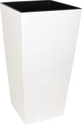A white planter with a black interior is shown against a white background.