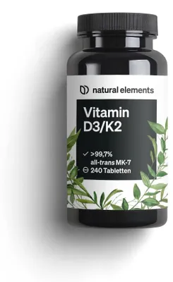 Produktbild von Vitamin D3/K2 - 2000 I.E. Tabletten - 240 Tabletten_für 12 Monate