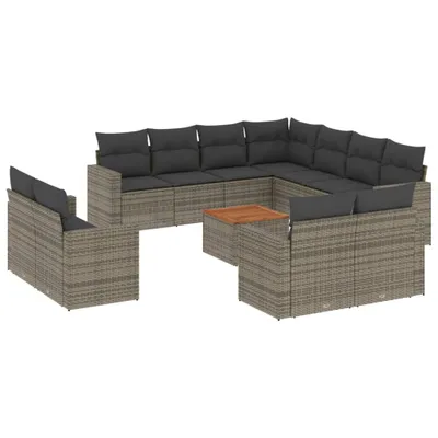 Produktbild von vidaXL 12-tlg. Garten-Sofagarnitur mit Kissen Grau Poly Rattan