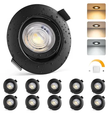 Zdjęcie produktu dla Ściemnialna, wpuszczana lampa LED, czarna, 5W, 500lm, 10 sztuk