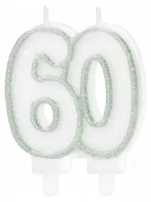 Produktbild von PartyPal Kerze 60. Geburtstag Silber Glitzer 8,5 cm