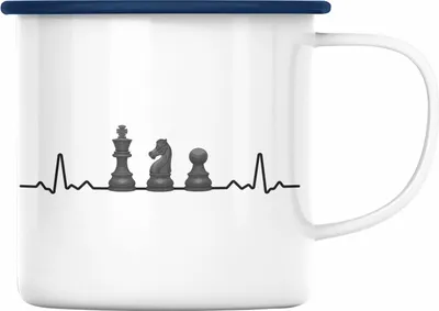 Produktbild von Trendation - Schach Geschenk Schachspieler Geschenkidee Emaille Tasse mit Schachfiguren Grafik (Blau)