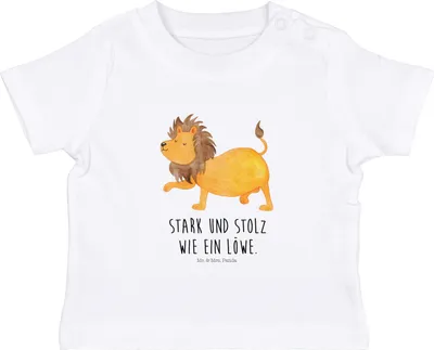 Produktbild von Mr. & Mrs. Panda  T-Shirt Sternzeichen Löwe 0. - 6. Monat - Weiß - Geschenk, Baumwolle Baby Shirt, Geburtstag Juli, August, Babyshirt, Kinder Top, König Der Tiere