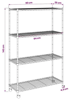 Obrázek produktu pro vidaXL Úložný regál se 4 policemi a kolečky 90x35x142 cm černý 200 kg