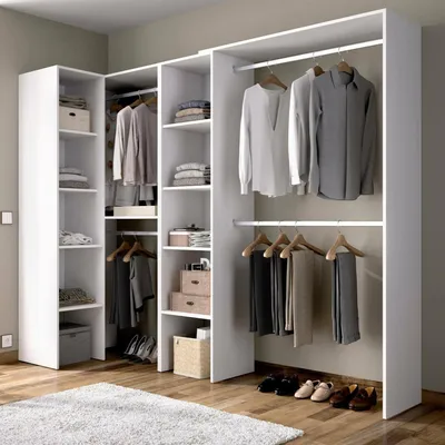 Produktbild von Kleiderschrank Dmagrin, Struktur für begehbaren Eckschrank, offene Eckgarderobe, 228 x 79 x 187 cm, Weiß