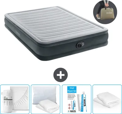 Produktbild von Intex Luftbett - 2 Personen - 152 x 203 x 33 cm - Grau - Inklusive Pumpe - Spannbettuch - Küssen - Reperaturset en Kissenschutz