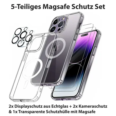 Produktbild von MagSafe Hülle für iPhone 14 PRO inkl. 2x Display Panzerglas und 2x Kamera Schutz Glas Panzerfolie