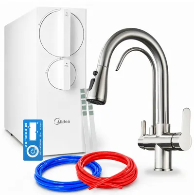 Image de Système de filtration d'eau avec robinet de cuisine Ari Nordic, osmose inverse 800 GPD, sans réservoir, en laiton, robinet à deux leviers, cartouche en céramique, en acier inoxydable, mousseur