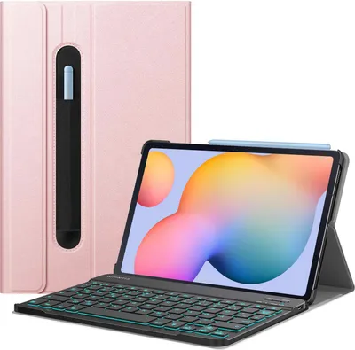 Produktbild von Fintie Beleuchtete Tastatur Hülle für Samsung Galaxy Tab S6 Lite 10,4 Zoll 2022/2020 SM-P610/P613/P615/P619 - Hintergrundbeleuchtung Abnehmbarer QWERTZ Keyboard, Roségold