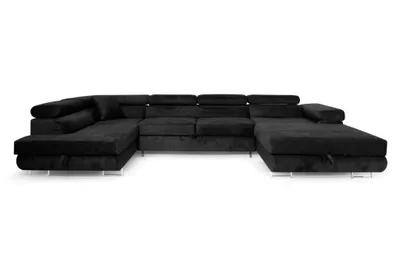 Produktbild von Sofiland Aller U 345x202cm Ecksofa links, Schlaffunktion & 2 Bettkästen, Schwarz