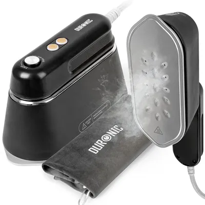Immagine prodotto di Ferro da stiro a vapore Duronic HS90 BK 2 in 1 | Ferro da stiro e stiratore a vapore | Ferro da stiro da viaggio da 1200 W | Serbatoio dell'acqua da 90 ml | Impugnatura pieghevole