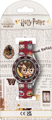 A Harry Potter themed watch in its packaging, with the "Wizarding World" and "Harry Potter" logos visible.