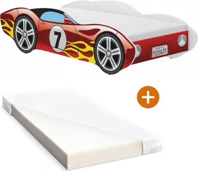 Obrázek produktu pro iGLOBAL Dětská postel Postel - auto Postel - Cars Mládežnická postel Juniorská postel Postel s lamelovým roštem Pěnová matrace 140 x 70 cm Červená
