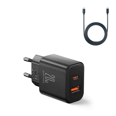 Produktbild von Joyroom JR-TCF05 20W USB-A + USB-C Dual Ladegert + USB-C zu USB-C Kabel, schwarz (JR-TCF05)