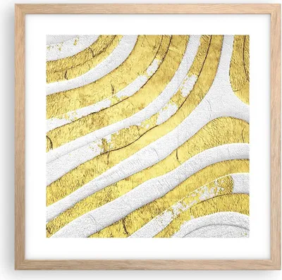 Produktbild von Gerahmtes Poster - Rahmen in heller Eiche - Abstraktion Gold Weiß - 40x40 cm - Wand Bild - Wanddeko - Wandbilder - Kunstposter - Wandposter - Bilderrahmen - Bilder - Kunstdruck - P2NAC40x40-4511