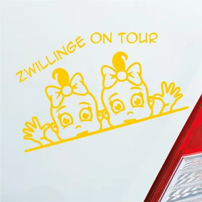 Produktbild von Auto Aufkleber Zwillinge on Tour Board Baby Mädchen 19x11 cm Gelb Sticker Heckscheibenaufkleber
