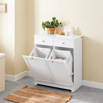 Immagine prodotto di Mobiletti da bagno - Armadietti per il bagno - Mobiletto sotto lavabo - Contenitore portaoggetti - Mobiletto per cesto della biancheria - Legno - 2 cassetti - 78x38x90 cm