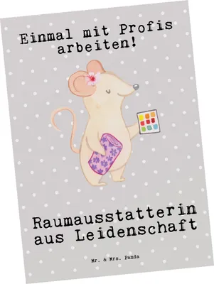 Produktbild von Mr. & Mrs. Panda Grußkarte Raumausstatterin Leidenschaft - Grau Pastell - Geschenk, Fotokarte, Ansichtskarte, Kunstkarten, Postkarten, Postkarte