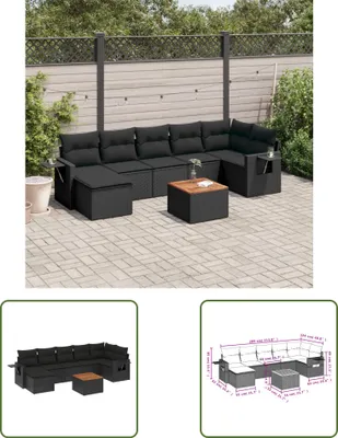 Produktbild von The Living Store 8-tlg. Garten-Sofagarnitur mit Kissen Schwarz Poly Rattan