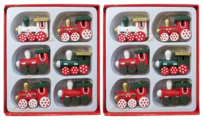 Holz-Weihnachtsanhänger, 12er Set, Mini-Lokomotiven, 4x3x3 cm