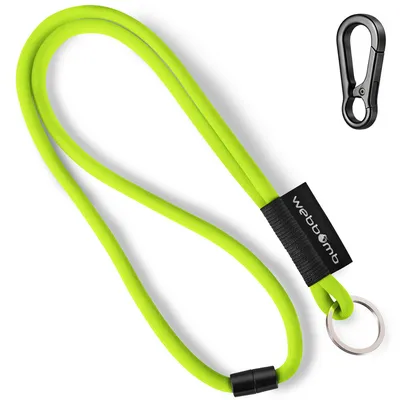 Produktbild von WEBBOMB® Tubular Lanyard neongrün rund weich lang mit Karabinerhaken & Schlüsselring security Schlüsselband Umhängeband als Schlüsselanhänger Keychain
