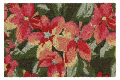 Image de Tapis d'entrée Relaxdays en fibre de coco, motif floral, 40 x 60 cm, résistant aux intempéries, dessous antidérapant, coloré