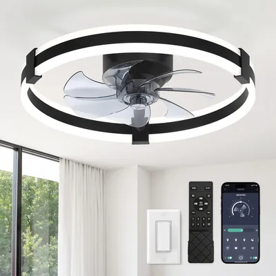 Obrázok produktu pre Stropný ventilátor s osvetlením a ovládaním cez aplikáciu - 51 cm - Čierna farba
