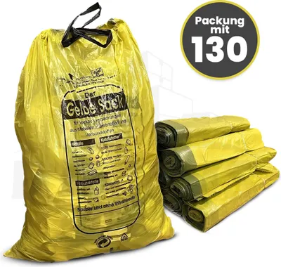 Produktbild von Gelbe Säcke, gelbe Müllsäcke, Wertstoff- Müllsäcke, Recycling Müllsäcke, Müllbeutel 90 l - 130 Stück / 10 Rollen SPARPAKET