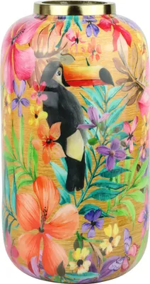 Produktbild von FURNARO Vase Paradise Bird - hohe Eisenvase mit Tropenmotiv, bunt