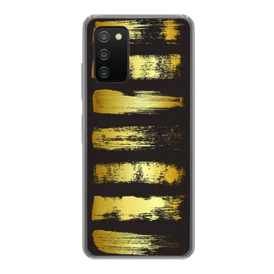 Produktbild von MuchoWow® Handyhülle Schutzhülle Hülle für Samsung Galaxy A03s Goldene Streifen auf schwarzem Hintergrund Silikon Softcase Handy Hülle - Schutz