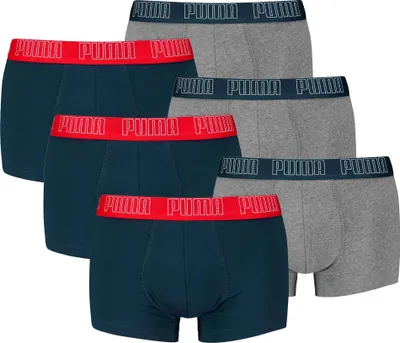 Produktbild von PUMA Herren Boxershorts, 6er Pack - Everyday Trunks 6P, Baumwolle Stretch, einfarbig Blau/Grau L