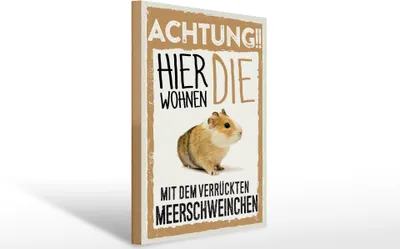 Produktbild von Holzschild  Achtung hier Meerschweinchen, 40 x 30 cm, Holzschilder Nagetiere Stall