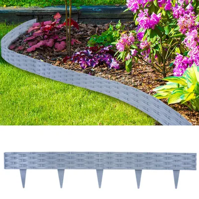 Zdjęcie produktu dla QEENTOE, obrzeża do trawnika, elementy oddzielające rabaty, plastikowe palisady ogrodowe, krawędzie do koszenia trawy, obrzeża rattanowe, ogrodzenie, 5 metrów, szare, 5 sztuk