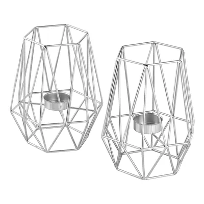 Produktbild von ECHTWERK 2-teiliges Teelicht Kerzenhalter Set, Silber-Edition, Geometrisches Design, Votiv Kerzenhalter für Wohnzimmer/ Schlafzimmer/ Esstisch, Tischdeko für Hochzeiten, EW-KH-2115, 9,5 x 9,5 x 17 cm