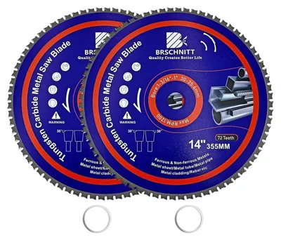Image de Lame de scie circulaire pour métaux, 355 mm, 72 dents, carbure de tungstène (TCT), lot de 2, pour acier, aluminium, cuivre et acier de construction