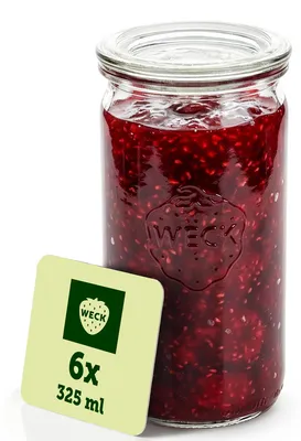 Gläser, rund, 340 ml, 6 Stück, mit Deckel, zum Einkochen, stapelbar