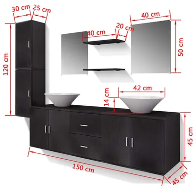 Produktbild von vidaXL 9-tlg. Badmöbel und Waschbecken Set Schwarz