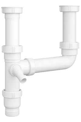 Produktbild von Siphon für Doppelspüle – mit Geräteanschluss, 2x 120 mm Rohr, Kunststoff, G11/2“