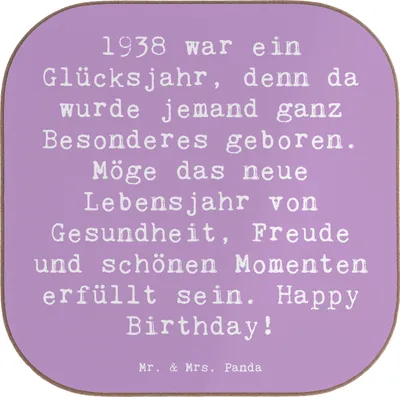 Produktbild von Mr. & Mrs. Panda Untersetzer für Gläser Spruch 1938 Geburtstag - Lavendeltraum - Geschenk, Tassen, Glücksjahr, Freude und Gesundheit, Tassenuntersetzer, Holzuntersetzer
