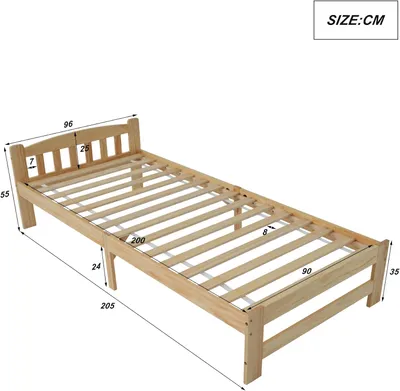 Zdjęcie produktu dla Łóżko drewniane Fortuna Lai 90x200 cm, łóżko pojedyncze z litego drewna łóżko futon, łóżko naturalne z litego drewna 90x200 z zagłówkiem i ramą z listew, łóżko młodzieżowe łóżko dla dorosłych łóżko dla gości łóżko dziecięce rama łóżka - naturalne