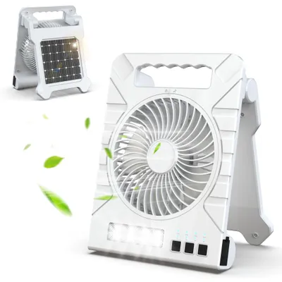 Produktbild von Xmund Solar Camping Ventilator mit LED-Licht, 4000mAh Powerbank, USB-aufladbar, 4 Geschwindigkeiten, faltbar, tragbar für Camping & Outdoor
