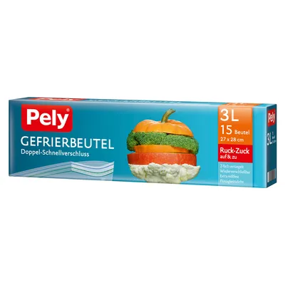 Obrázek produktu pro Sáčky do mrazničky Pely s dvojitým rychlouzávěrem 3 litry 15 kusů