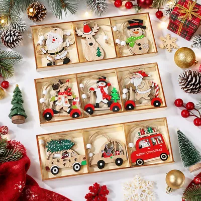 27 Holz-Weihnachtsanhänger, 9 Motive, Baumschmuck, Deko