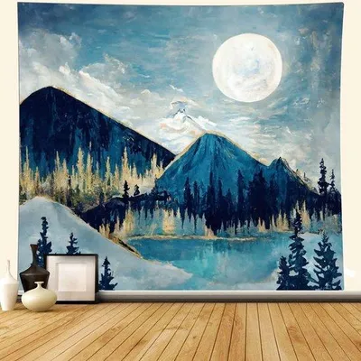 Productafbeelding van Unyqoos® Wandtapijt Boom & Maan – decoratief wanddoek van polyester, 150 x 130 cm, geschikt voor slaapkamer en woonkamer
