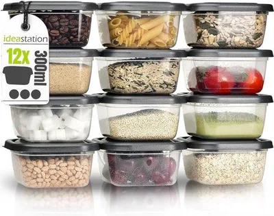 Produktbild von Antraciet stapelbare vershouddozen set mit Deckel 12 x 300 ml - ideal für Vorratsdosen, Snackboxen oder Gefrierdosen